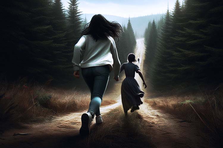 Residents of Acorn running away from the raiders