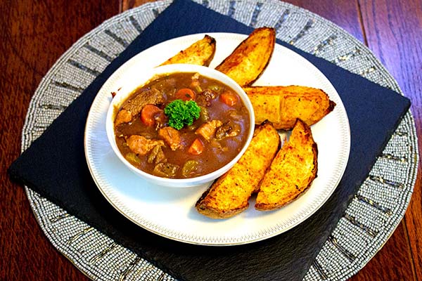 Beef and Bacon Stewed in Cider with pasta