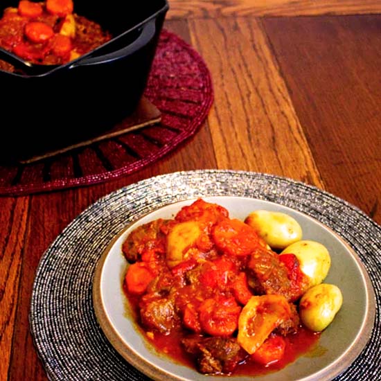 Beef and Peppers Stew with boiled potatoes