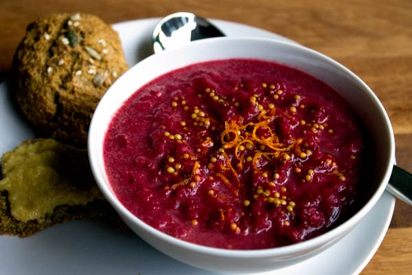 Bowl of Beetroot, Orange and Mustard Soup