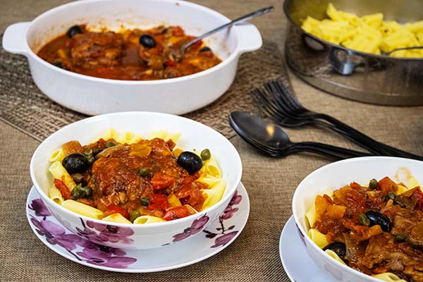 Chicken Cacciatore with gluten-free pasta