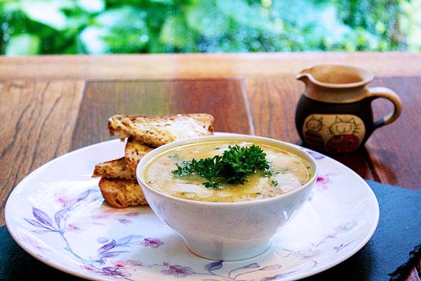 Chicken Garlic Soup with some gluten-free toast