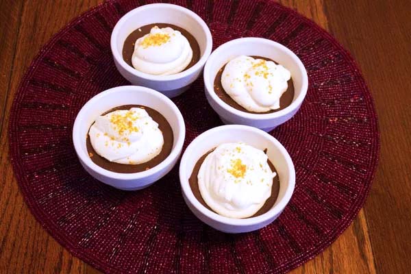 Chocolate orange pots with an orange cream topping