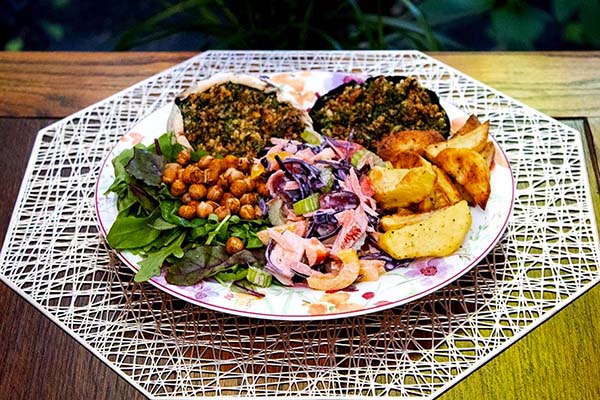 Colourful Coleslaw with walnut stuffed mushrooms