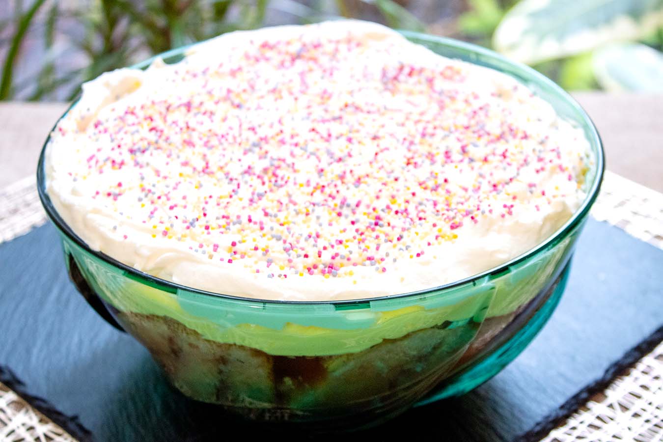 gluten-free easy sherry trifle in a wider less deep bowl