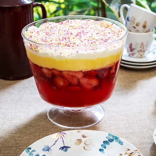 A serving of gluten-free easy sherry trifle