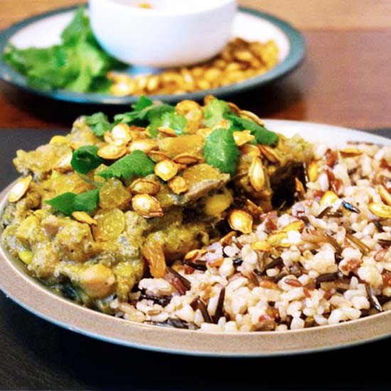 Butternut Squash Almond and Chickpea Curry with rice
