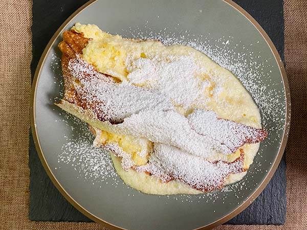 lemon souffle omelette with just a dusting of icing sugar
