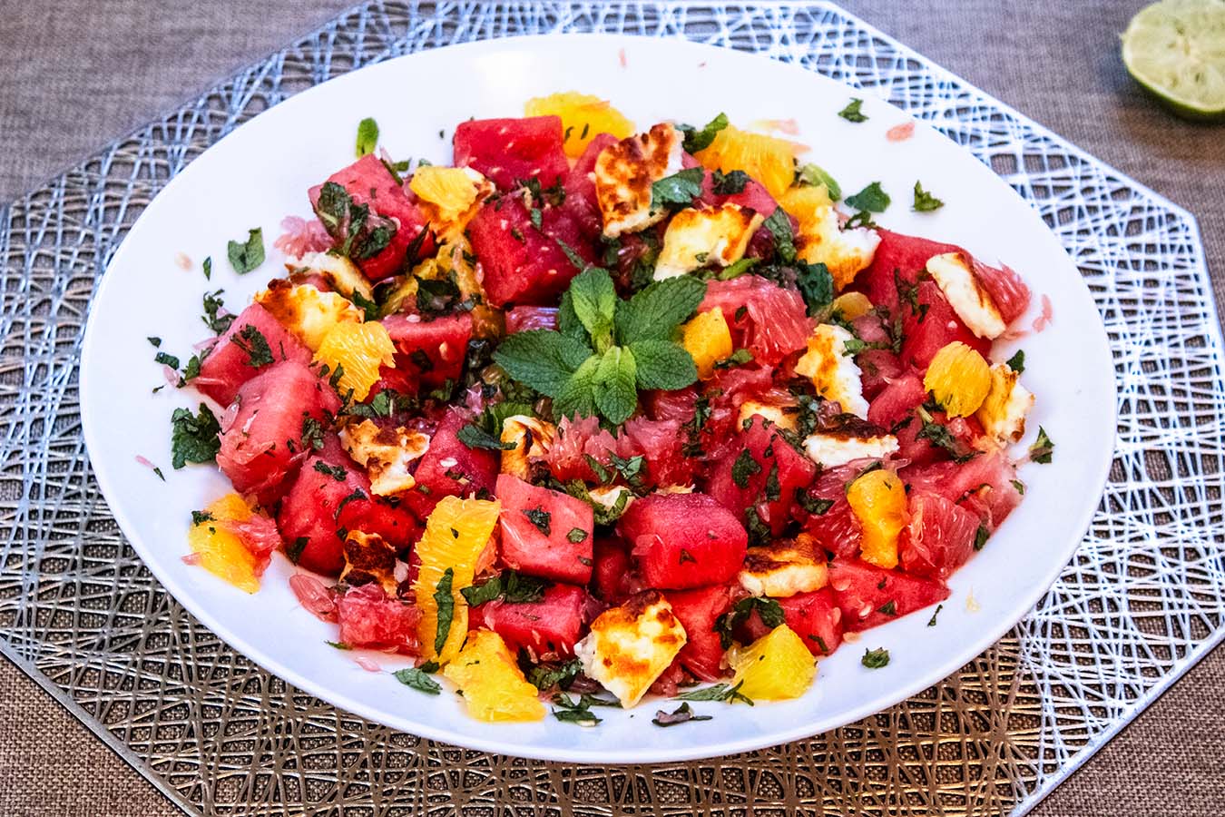  Watermelon, halloumi, citrus and mint salad