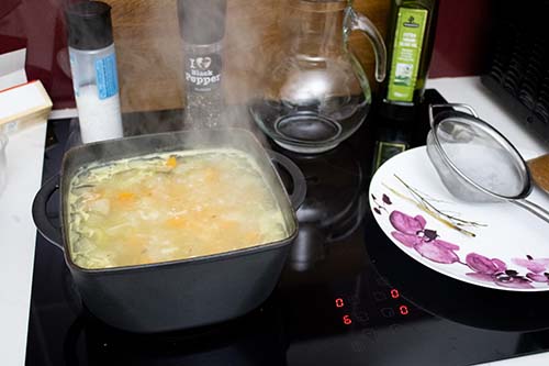 Simmering pot of yellow split peas