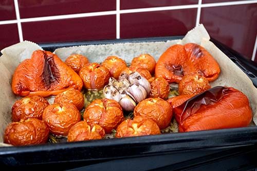 roasted cherry tomatoes, red pepper and garlic